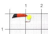 Мормышка Ручейник №1 d1 флуоресцентный шар желтый, красный Санхар