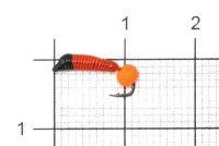 Мормышка Ручейник №1 d1 флуоресцентный шар оранжевый, красный Санхар