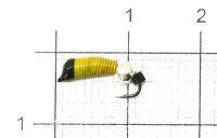 Мормышка Ручейник №2 d1.5 серебрянный шар, желтый Санхар