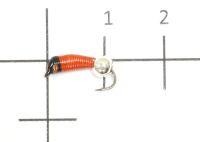 Мормышка Ручейник №4 d2 серебряный шар, красный Санхар