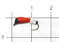 Мормышка Ручейник №6 d2.5 серебряный кубик, красный Санхар