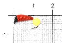Мормышка Ручейник №6 d2.5 флуоресцентный шар желтый, красный Санхар