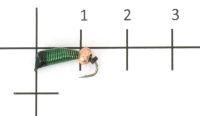 Мормышка Ручейник №7 d2.5 медный шар, зеленый Санхар