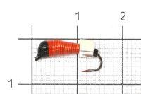 Мормышка Ручейник №7 d2.5 серебряный кубик, красный Санхар