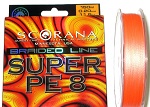 Леска плетеная Scorana SUPER PE 8, 150m, Оранж., 0.12mm