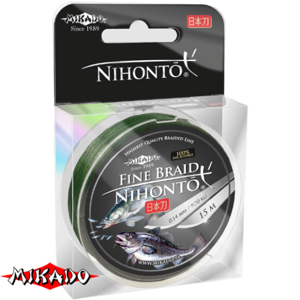 Плетеный шнур \" Mikado \" NIHONTO FINE BRAID GREEN 0,08 ( 15м ) - 4,95кг (Z21G-008)