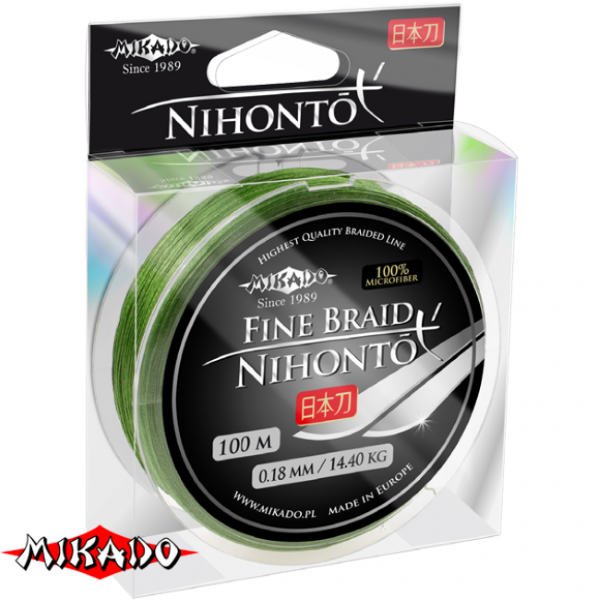 Плетеный шнур \" Mikado \" NIHONTO FINE BRAID GREEN 0,16 (100м) - 12,50кг (Z30G-016)