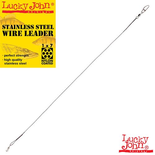 Поводки стал. Lucky John SSW 1x7 оснащ. вертл. и вертл. с застёж.  диам.0.52мм/12кг/23см/ 2шт.