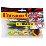 Комплект: твистер LJ Pro Series CRUSHER GRUB 4,5in/T53 и крючки офсетные LJ PREDATOR сер. LJH345 разм.004