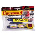 Комплект: твистер LJ Pro Series CRUSHER GRUB 4,5in/T52 и крючки офсетные LJ PREDATOR сер. LJH345 разм.004
