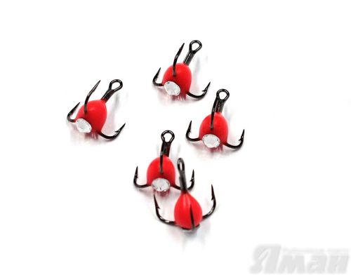 Крючок-тройник ЯМАН с камнем, размер 14 (INT), цвет ФК (5 шт.)