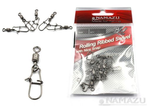 Вертлюг с застежкой Namazu ROLLING RIBBED SWIVEL WITH NICE SNAP, цв. BN, р. 1, test-78 кг, катаный (