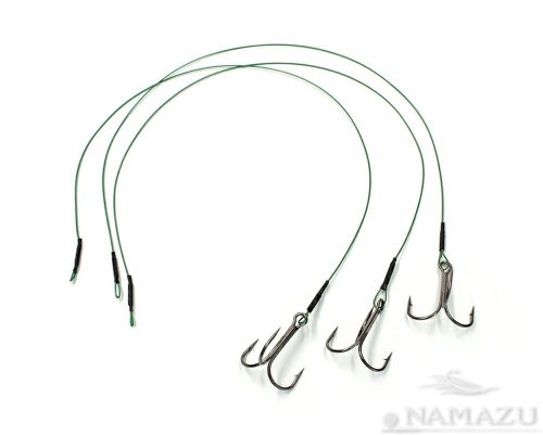 Поводок стальной NAMAZU 1х7 Nylon Coated Green, d-0,54 мм, L-40 см, с тройным крючком 35647 Round Be