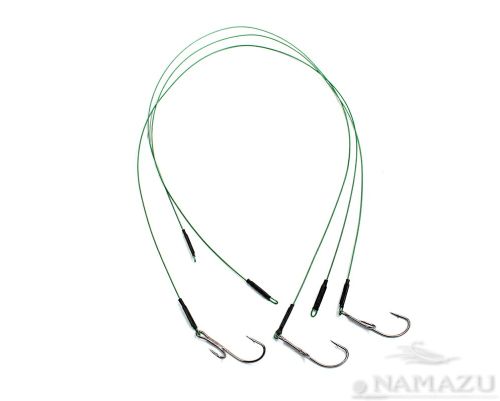 Поводок стальной NAMAZU 1х7 Nylon Coated Green, d-0,48 мм, L-50 см, с живцовым крючком 4715 Double R