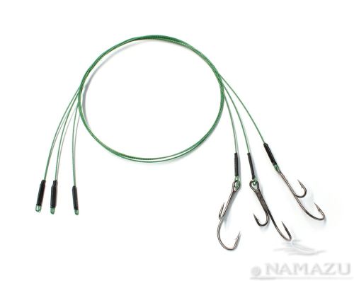 Поводок стальной NAMAZU 1х7 Nylon Coated Green, d-0,54 мм, L-50 см, с живцовым крючком 4715 Double R