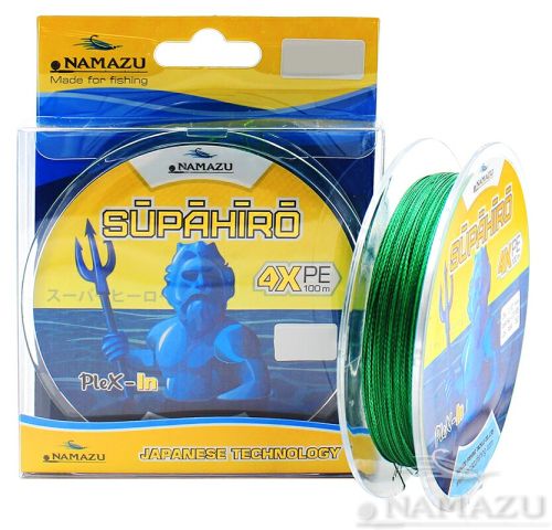 Шнур плетеный Namazu \"Supahiro\" 4Х, L-100 м, d-0,1 мм,  test-3,57 кг, болотно-зеленый (мох)/100/