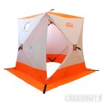 Палатка зимняя куб СЛЕДОПЫТ 1,8 х1,8 м, Oxford 210D PU 1000, 3-местная, цв. бело-оранж.