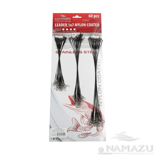 Набор поводков стальных NAMAZU Leader 1х7 Nylon Coated Black, L-15/20/25 см, test- 11 кг (по 20 шт.)
