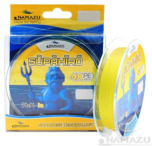 Шнур плетеный Namazu \"Supahiro\" 4Х, L-100 м, d-0,1 мм,  test-3,57 кг,  желтый/100/300/