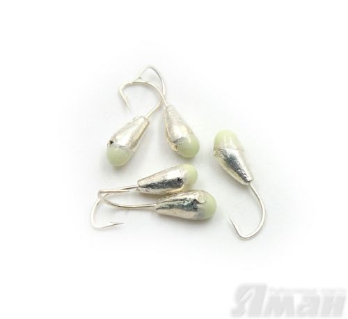 Мормышка \"ЯМАН\" капля с отв.,цв.SILVER PLATED, с фосф. пяткой, d 3, вес 0,2 г (уп. 5 шт.)